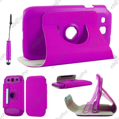 Ebeststar ® Housse Coque Etui Pu Cuir Rotatif Avec Support À Rotation 360° Pour Samsung Galaxy S3 I9300 I9305, Couleur Violet + Mini Stylet + 1 Film Protection D'écran + Lingette
