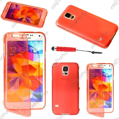 Ebeststar ® Housse Etui Coque Portefeuille Livre Silicone Gel Pour Samsung Galaxy S5 Sm-G900f, G900, G900h, Couleur Rouge + Mini Stylet + 1 Film Protection D'écran + Lingette