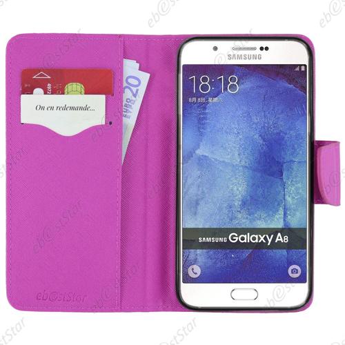 Ebeststar ® Housse Portefeuille Coque Etui Protection Folio Pour Samsung Galaxy A8 Sm-A800f, Couleur Violet + 1 Film Protection D'écran + Lingette