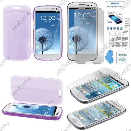 Ebeststar ® Pour Samsung Galaxy S3 I9300 I9305 Coque Portefeuille À Rabat Housse Etui Livre Silicone Gel, Couleur Violet + Film Verre Trempé