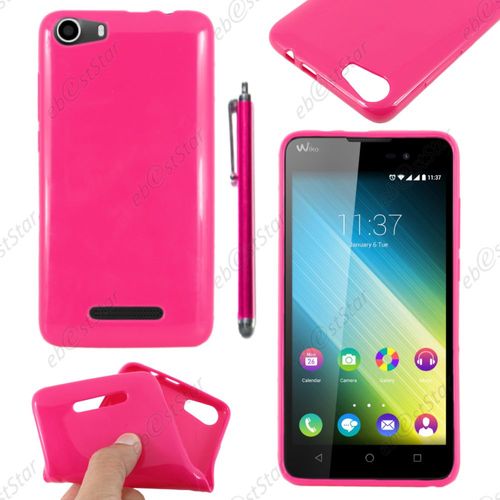 Ebeststar ® Housse Etui Coque Souple Silicone Gel Sans Motif Pour Wiko Lenny 2, Couleur Rose + Stylet + 1 Film Protection D'écran + Lingette