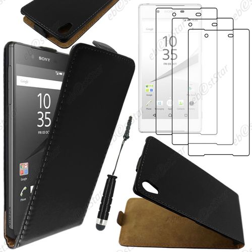 Ebeststar ® Housse Coque Etui En Pu Cuir À Rabat Ultra Fine (Slim Case) Pour Sony Xperia Z5, Z5 Dual, Couleur Noir + Mini Stylet 3 Film
