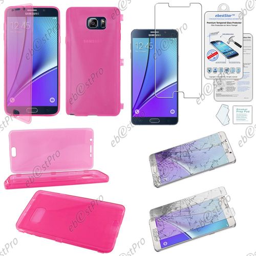 Ebeststar® Film Verre Trempé + Etui Portefeuille Rabattable Livre Housse Coque Silicone Gel Pour Samsung Galaxy Note5 Sm-N920f Note 5, Couleur Rose