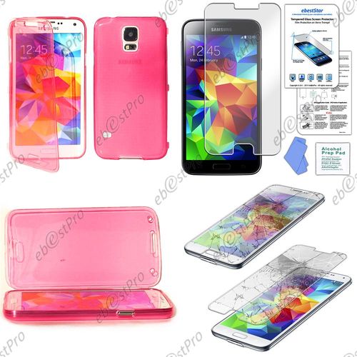 Ebeststar® Film Verre Trempé + Etui Portefeuille Rabattable Livre Housse Coque Silicone Gel Pour Samsung Galaxy S5 Sm-G900f, G900, G900h, Couleur Rose