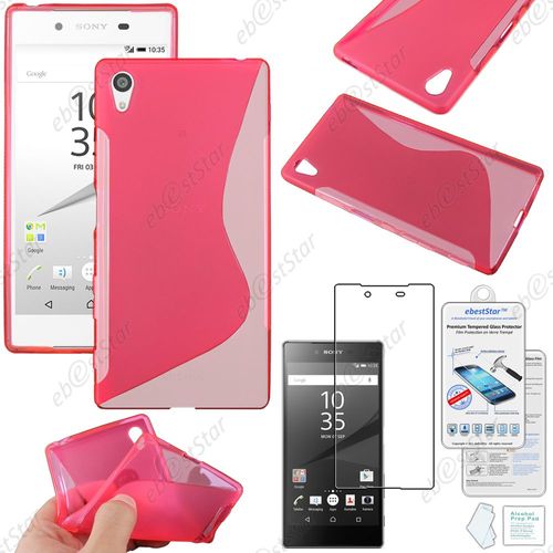 Ebeststar ® Pour Sony Xperia Z5, Z5 Dual Coque S-Line Silicone Gel Motif Vague Housse Etui Protection Souple, Couleur Rose + Film Verre Trempé