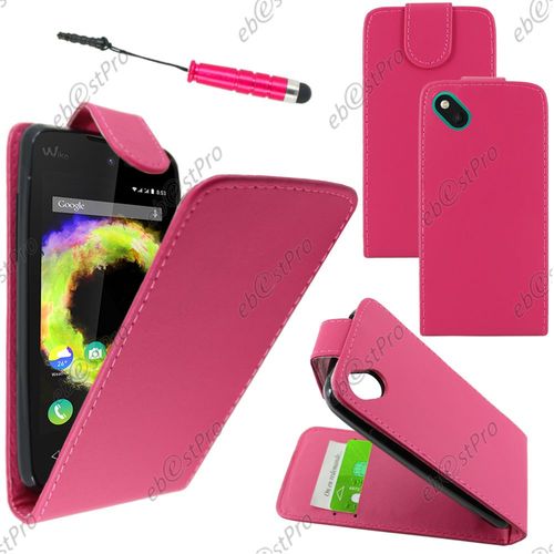 Ebeststar ® Housse Coque Etui Simili Cuir À Rabat Vertical Pour Wiko Sunset 2, Couleur Rose + Mini Stylet + 1 Film Protection D'écran + Lingette