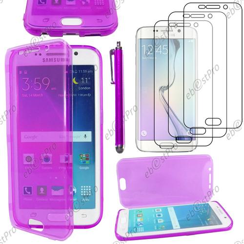 Ebeststar ® Housse Etui Coque Portefeuille Livre Silicone Gel Pour Samsung Galaxy S6 Edge Sm-G925f G925, Couleur Violet + Stylet 3 Film