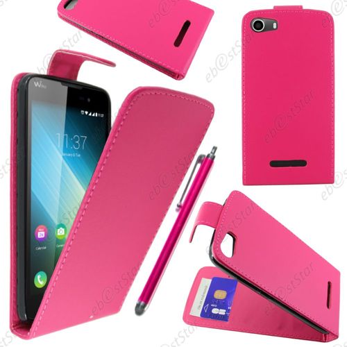 Ebeststar ® Housse Coque Etui Simili Cuir À Rabat Vertical Pour Wiko Lenny 2, Couleur Rose + Stylet + 1 Film Protection D'écran + Lingette