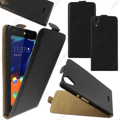 Ebeststar ® Housse Coque Etui En Pu Cuir À Rabat Ultra Fine (Slim Case) Pour Wiko Rainbow Lite 4g, Couleur Noir + 1 Film Protection D'écran + Lingette