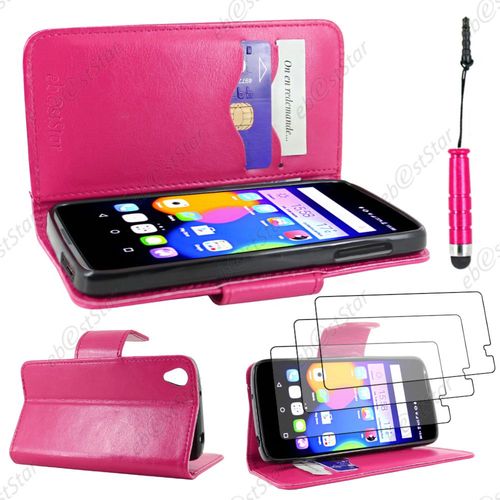 Ebeststar ® Housse Coque Etui Portefeuille Support Folio Simi Cuir Pour Alcatel Onetouch Idol 3 Écran 5.5 Pouces, Couleur Rose + Mini Stylet 3 Film