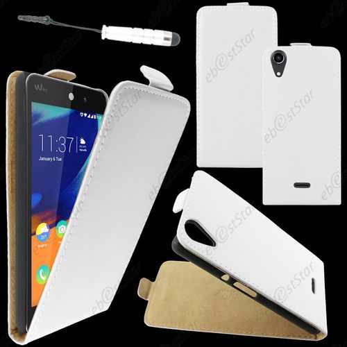 Ebeststar ® Housse Coque Etui En Pu Cuir À Rabat Ultra Fine (Slim Case) Pour Wiko Rainbow Lite 4g, Couleur Blanc + Mini Stylet + 1 Film Protection D'écran + Lingette