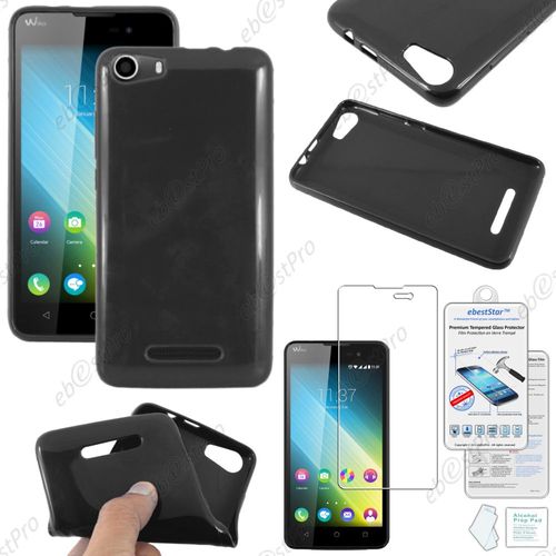 Ebeststar ® Pour Wiko Lenny 2 Coque Silicone Gel Sans Motif Housse Etui Souple, Couleur Noir + Film Verre Trempé