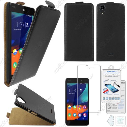 Ebeststar ® Housse Coque Etui En Pu Cuir À Rabat Ultra Fine (Slim Case) Pour Wiko Rainbow Lite 4g, Couleur Noir + Film Verre Trempé