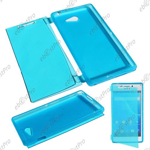 Ebeststar ®  Etui Portefeuille Rabattable Livre Housse Coque Silicone Gel Pour Sony Xperia M2 D2302 D2303, Couleur Bleu + 1 Film Protection D'écran + Lingette