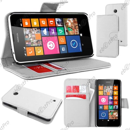 Ebeststar ® Housse Coque Etui Portefeuille Support Folio Simi Cuir Pour Nokia Lumia 630, Couleur Blanc + 1 Film Protection D'écran + Lingette