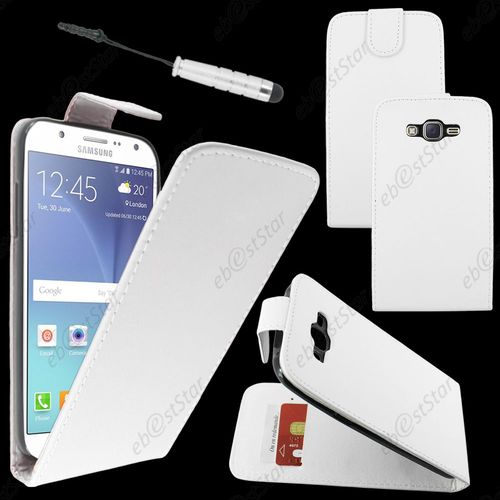 Ebeststar ® Housse Coque Etui Simili Cuir À Rabat Vertical Pour Samsung Galaxy J7 Sm-J700f J700h, Couleur Blanc + Mini Stylet + 1 Film Protection D'écran + Lingette