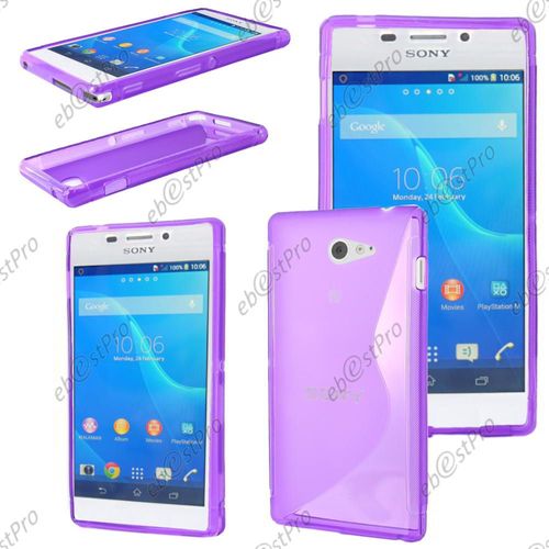 Ebeststar ® Housse Etui Coque Silicone Gel Motif S-Line Protection Souple Pour Sony Xperia M2 D2302 D2303, Couleur Violet + 1 Film Protection D'écran + Lingette