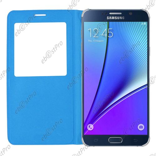 Ebeststar ® Pour Samsung Galaxy Note5 Sm-N920f Note 5 Housse Pochette Protection Coque Cover L-View Portefeuille Livre, Couleur Bleu + 1 Film Protection D'écran + Lingette