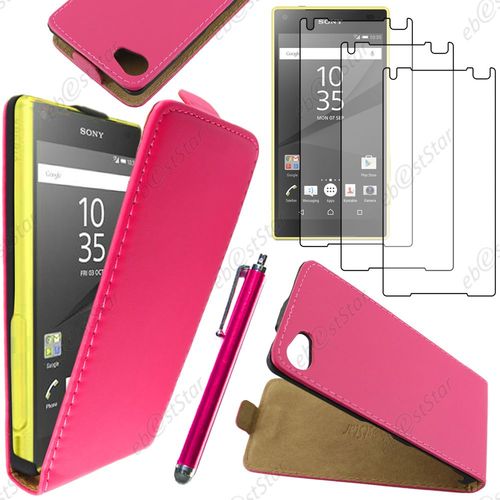 Ebeststar ® Housse Coque Etui En Pu Cuir À Rabat Ultra Fine (Slim Case) Pour Sony Xperia Z5 Compact, Couleur Rose + Stylet 3 Film