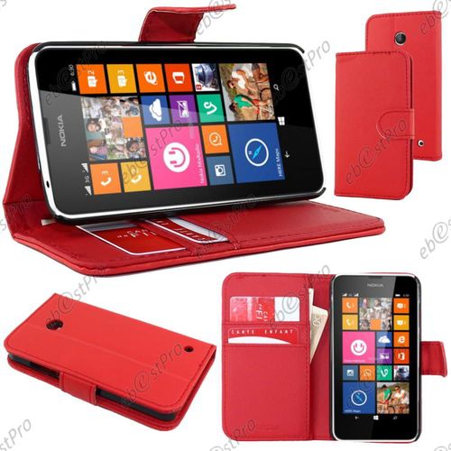 Ebeststar ® Housse Coque Etui Portefeuille Support Folio Simi Cuir Pour Nokia Lumia 630, Couleur Rouge + 1 Film Protection D'écran + Lingette