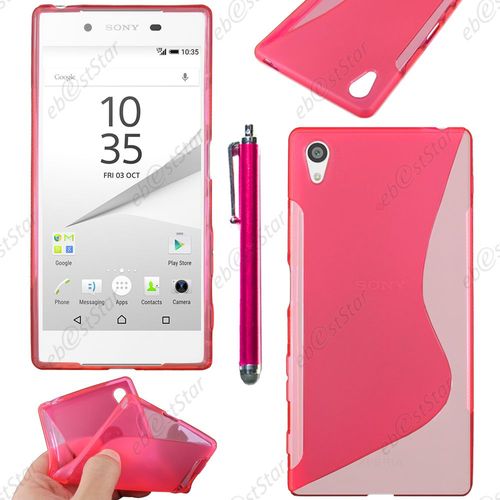 Ebeststar ® Housse Etui Coque Silicone Gel Motif S-Line Protection Souple Pour Sony Xperia Z5, Z5 Dual, Couleur Rose + Stylet + 1 Film Protection D'écran + Lingette