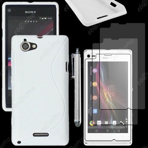 Ebeststar ® Housse Etui Coque Silicone Gel Motif S-Line Protection Souple Pour Sony Xperia L, Sony C2105, Couleur Blanc + Stylet 3 Film