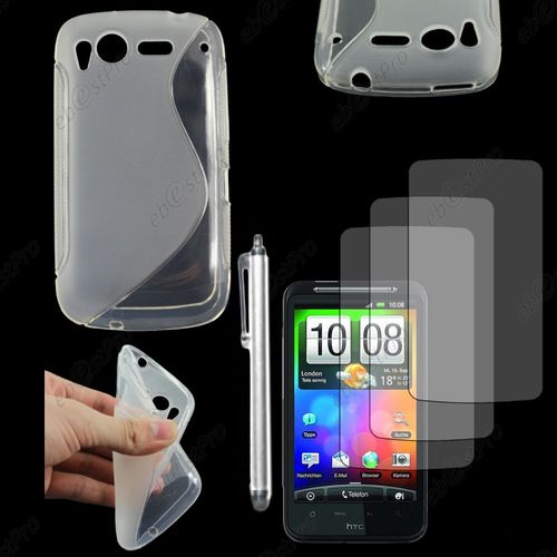 Ebeststar ® Housse Etui Coque Silicone Gel Motif S-Line Protection Souple Pour Htc Desire S, G12, Couleur Transparent + Stylet 3 Film
