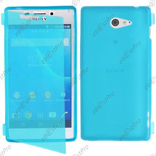 Ebeststar ® Housse Etui Coque Portefeuille Livre Silicone Gel Pour Sony Xperia M2 D2302 D2303, Couleur Bleu + 1 Film Protection D'écran + Lingette