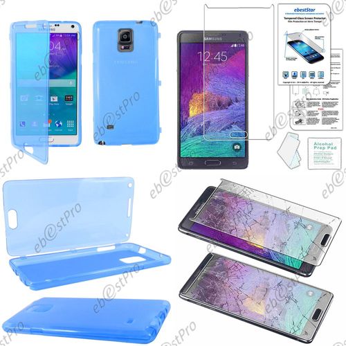 Ebeststar® Film Verre Trempé + Etui Portefeuille Rabattable Livre Housse Coque Silicone Gel Pour Samsung Galaxy Note 4 N910f, Couleur Bleu
