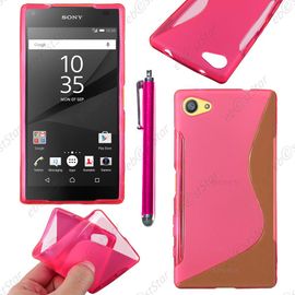 Ebeststar ® Housse Etui Coque Silicone Gel Motif S-Line Protection Souple Pour Sony Xperia Z5 Compact, Couleur Rose + Stylet + 1 Film Protection D'écran + Lingette