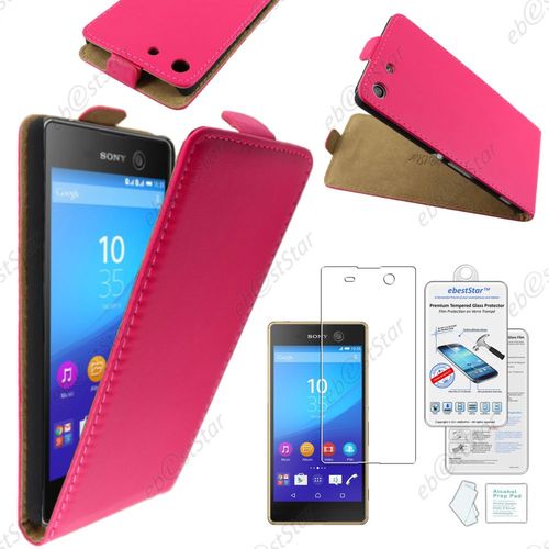 Ebeststar ® Pour Sony Xperia M5, M5 Dual Etui En Pu Cuir Clapet Ultra Fine Housse Coque, Couleur Rose + Film Verre Trempé