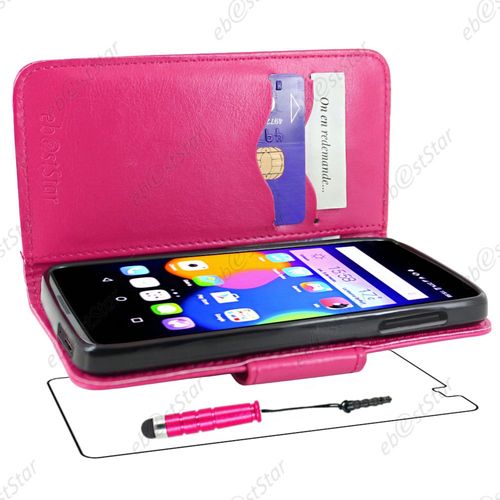 Ebeststar ® Housse Coque Etui Portefeuille Support Folio Simi Cuir Pour Alcatel Onetouch Idol 3 Écran 5.5 Pouces, Couleur Rose + Mini Stylet + 1 Film Protection D'écran + Lingette