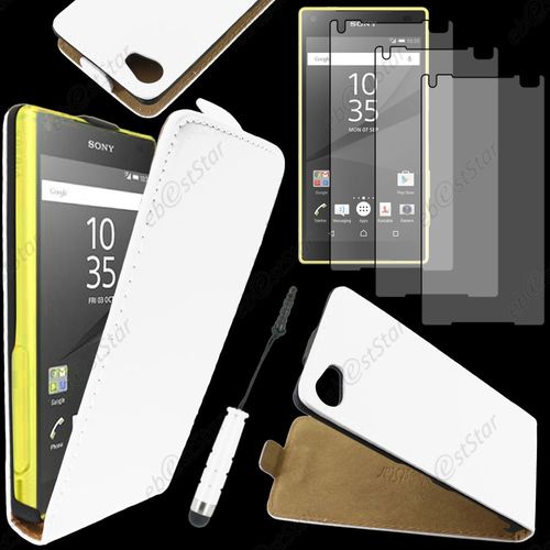 Ebeststar ® Housse Coque Etui En Pu Cuir À Rabat Ultra Fine (Slim Case) Pour Sony Xperia Z5 Compact, Couleur Blanc + Mini Stylet 3 Film