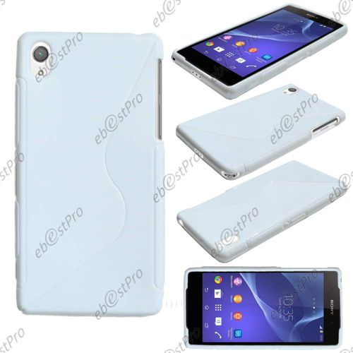 Ebeststar ® Pour Sony Xperia Z2 D6502, D6503, D6543 Coque S-Line Silicone Gel Motif Vague Housse Etui Protection Souple, Couleur Blanc + 1 Film Protection D'écran + Lingette