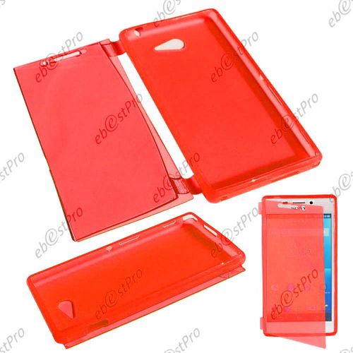 Ebeststar ®  Etui Portefeuille Rabattable Livre Housse Coque Silicone Gel Pour Sony Xperia M2 D2302 D2303, Couleur Rose + 1 Film Protection D'écran + Lingette