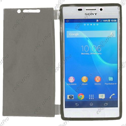 Ebeststar ® Pour Sony Xperia M2 D2302 D2303 Coque Portefeuille À Rabat Housse Etui Livre Silicone Gel, Couleur Noir + 1 Film Protection D'écran + Lingette