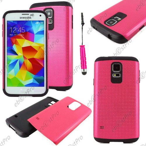 Ebeststar ® Coque Duo Bi-Couches En Silicone Et Polycarbonate Mesh Etui Housse Pour Samsung Galaxy S5 Sm-G900f, G900, G900h, Couleur Rose + Mini Stylet + 1 Film Protection D'écran + Lingette