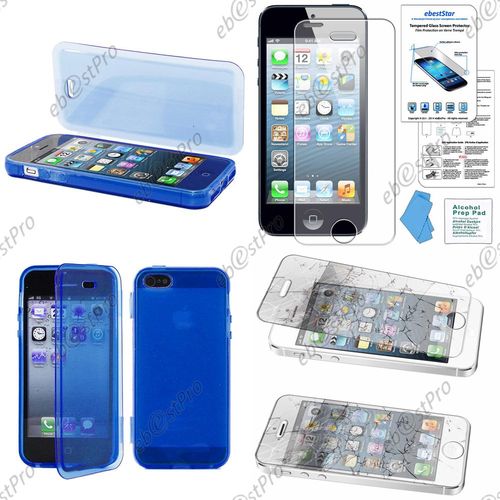 Ebeststar ® Housse Etui Coque Portefeuille Livre Silicone Gel Pour Apple Iphone 5s, 5, Couleur Bleu + Film Verre Trempé