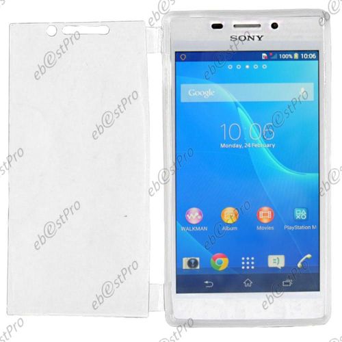 Ebeststar ® Pour Sony Xperia M2 D2302 D2303 Coque Portefeuille À Rabat Housse Etui Livre Silicone Gel, Couleur Transparent + 1 Film Protection D'écran + Lingette