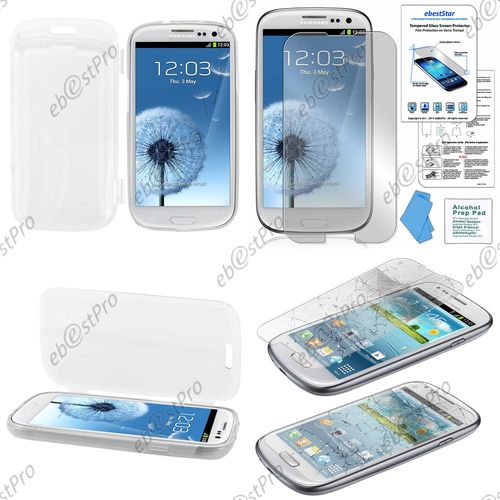 Ebeststar ® Housse Etui Coque Portefeuille Livre Silicone Gel Pour Samsung Galaxy S3 I9300 I9305, Couleur Transparent + Film Verre Trempé