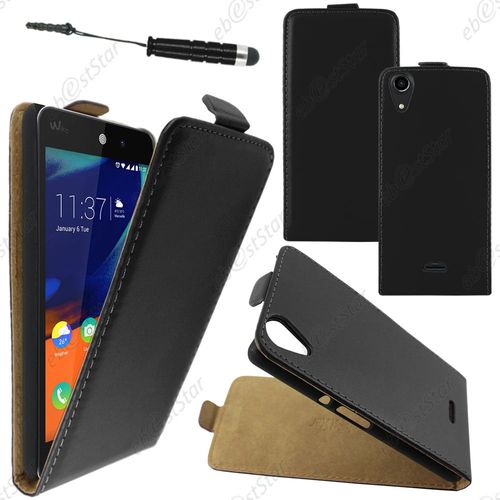 Ebeststar ® Housse Coque Etui En Pu Cuir À Rabat Ultra Fine (Slim Case) Pour Wiko Rainbow Lite 4g, Couleur Noir + Mini Stylet + 1 Film Protection D'écran + Lingette