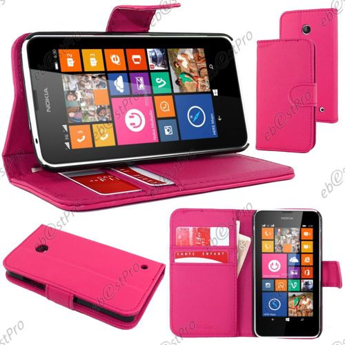 Ebeststar ® Housse Coque Etui Portefeuille Support Folio Simi Cuir Pour Nokia Lumia 630, Couleur Rose + 1 Film Protection D'écran + Lingette