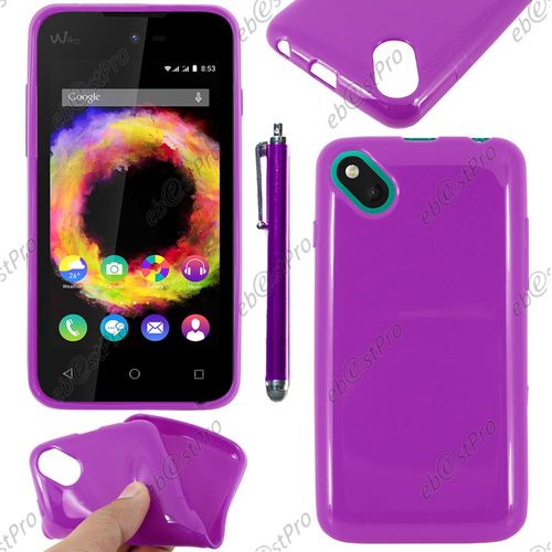 Ebeststar ® Housse Etui Coque Souple Silicone Gel Sans Motif Pour Wiko Sunset 2, Couleur Violet + Stylet + 1 Film Protection D'écran + Lingette