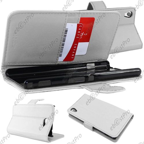 Ebeststar ® Housse Portefeuille Coque Etui Protection Folio Pour Sony Xperia Z2 D6502, D6503, D6543, Couleur Blanc + 1 Film Protection D'écran + Lingette
