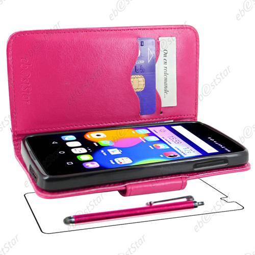 Ebeststar ® Housse Coque Etui Portefeuille Support Folio Simi Cuir Pour Alcatel Onetouch Idol 3 Écran 5.5 Pouces, Couleur Rose + Stylet + 1 Film Protection D'écran + Lingette