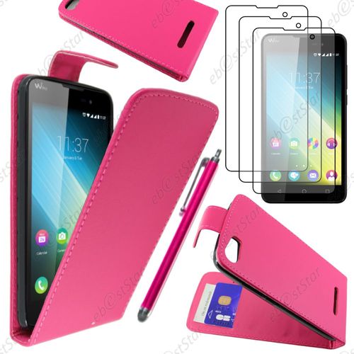 Ebeststar ® Housse Coque Etui Simili Cuir À Rabat Vertical Pour Wiko Lenny 2, Couleur Rose + Stylet 3 Film