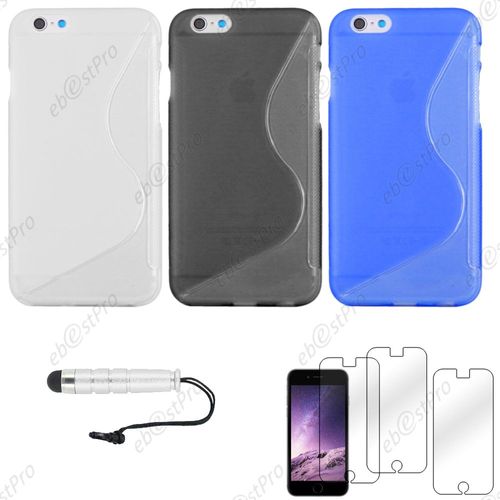 Ebeststar ® Lot X3 Housse Etui Coque Silicone Gel Motif S-Line Protection Souple Pour Apple Iphone 6s Écran 4,7", Couleur Transparent, Noir, Bleu + Mini Stylet 3 Film