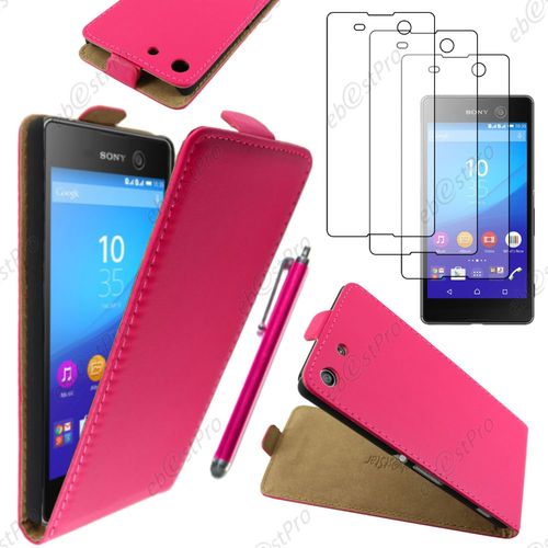 Ebeststar ® Housse Coque Etui En Pu Cuir À Rabat Ultra Fine (Slim Case) Pour Sony Xperia M5, M5 Dual, Couleur Rose + Stylet 3 Film