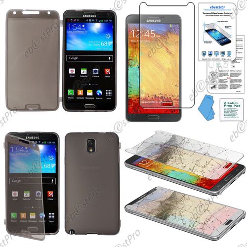 Ebeststar ® Housse Etui Coque Portefeuille Livre Silicone Gel Pour Samsung Galaxy Note 3 Gt-N9000, N9002, N9005, Couleur Noir + Film Verre Trempé