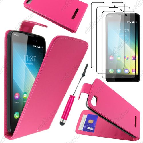 Ebeststar ® Housse Coque Etui Simili Cuir À Rabat Vertical Pour Wiko Lenny 2, Couleur Rose + Mini Stylet 3 Film